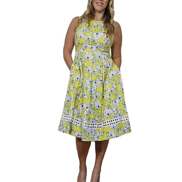 Eliza J Yellow Floral Pleated Dress - Picture 1 of 12
